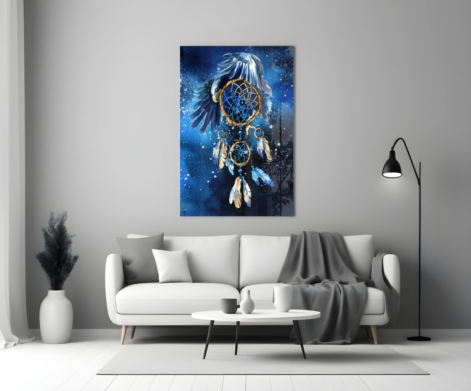 Eagle Wings Starry Dreamcatcher Glass Wall Art