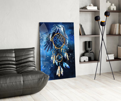 Eagle Wings Starry Dreamcatcher Glass Wall Art