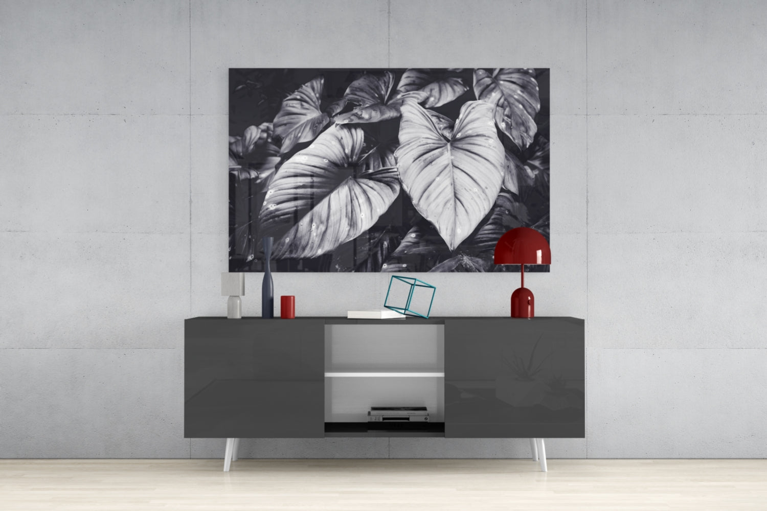 Monochrome Jungle Leaves Glass Wall Art