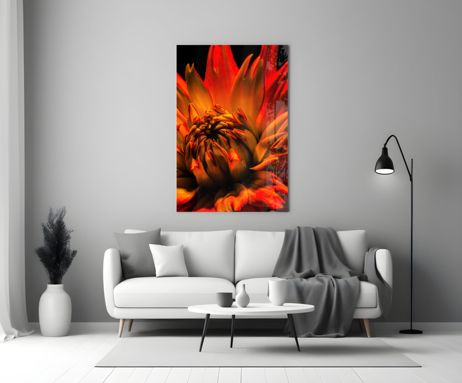 Blazing Orange Spider Dahlia Glass Wall Art