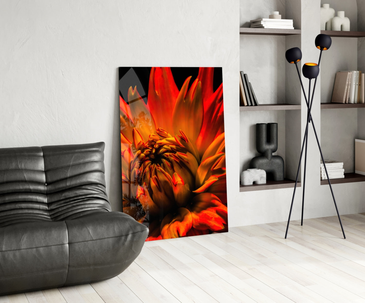 Blazing Orange Spider Dahlia Glass Wall Art