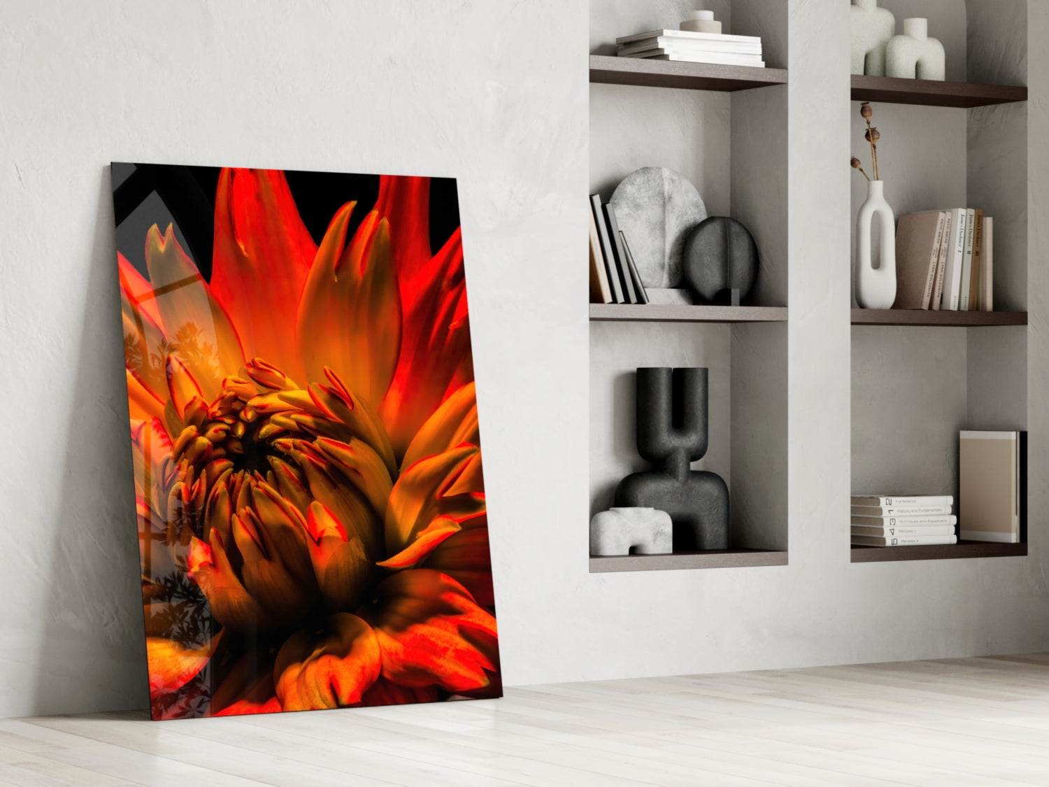 Blazing Orange Spider Dahlia Glass Wall Art