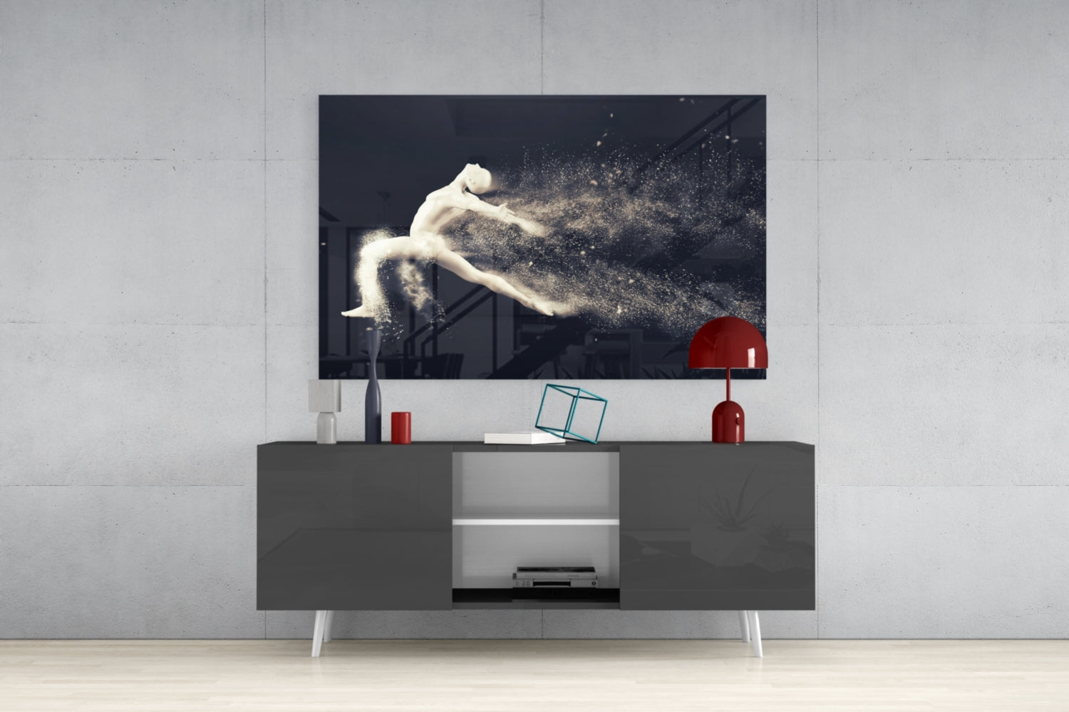 Sculpted Dancer Bursting Into Particles Glass Wall Art