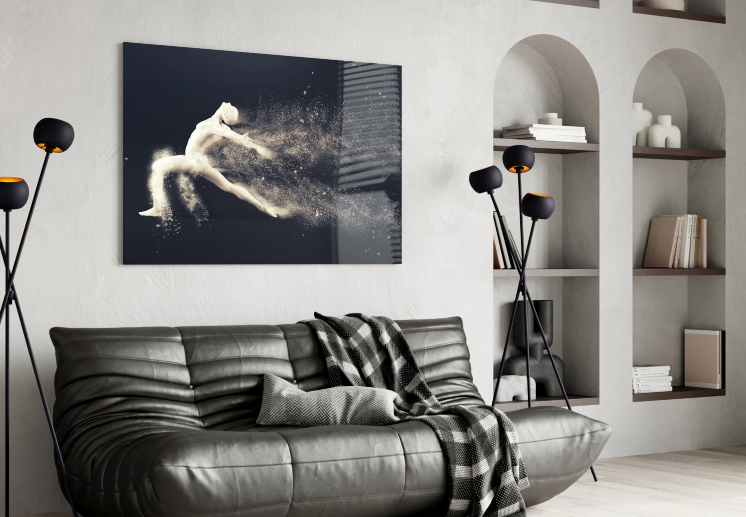 Sculpted Dancer Bursting Into Particles Glass Wall Art