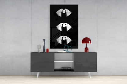 White Lips Trio on Black Glass Wall Art