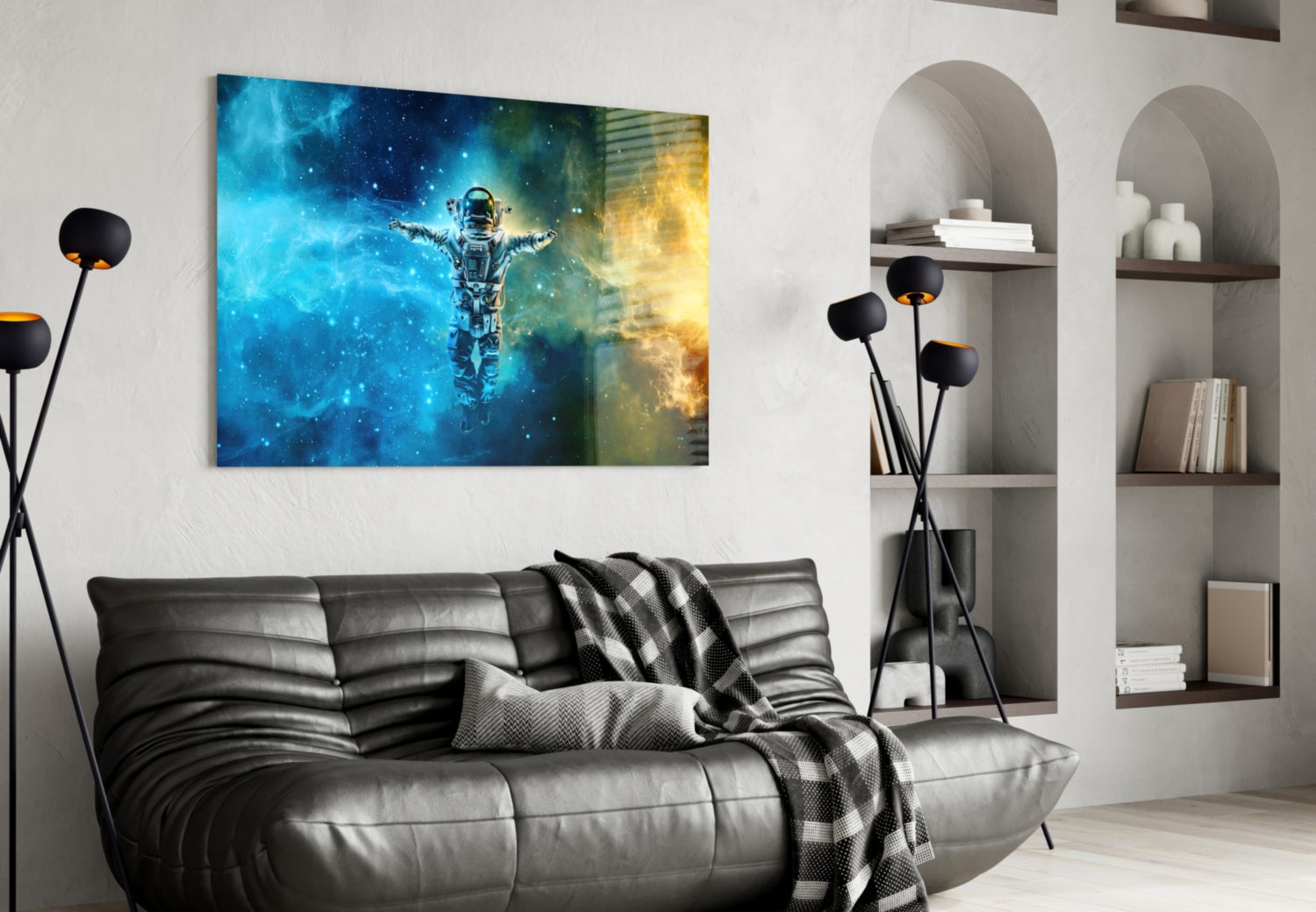 Arms Wide Nebula Astronaut Glass Wall Art