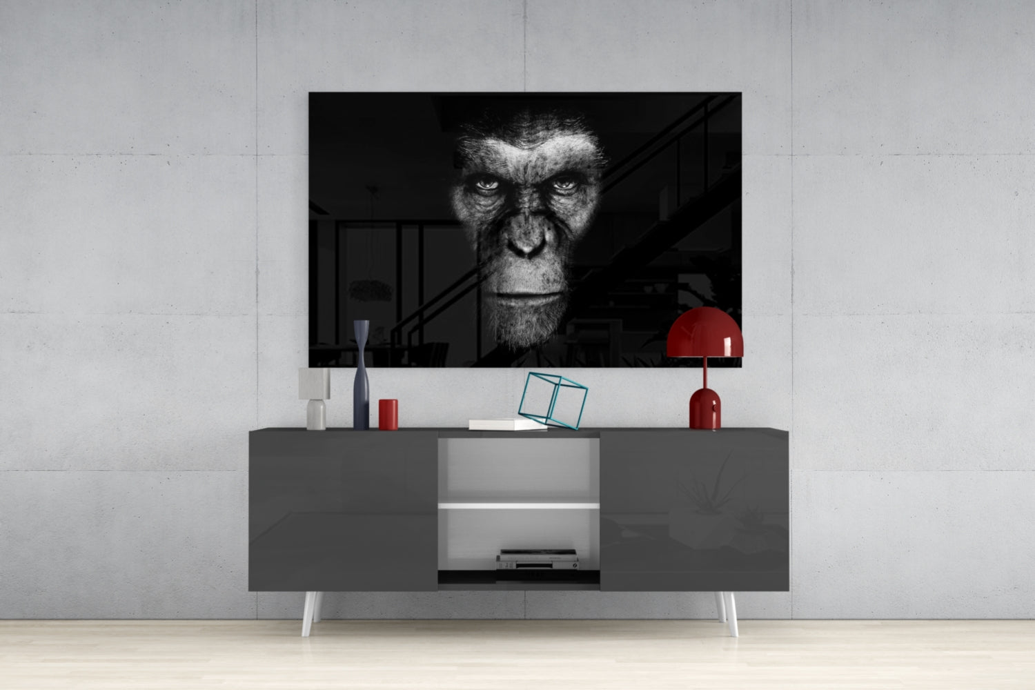 Black And White Ape Portrait Glass Wall Art
