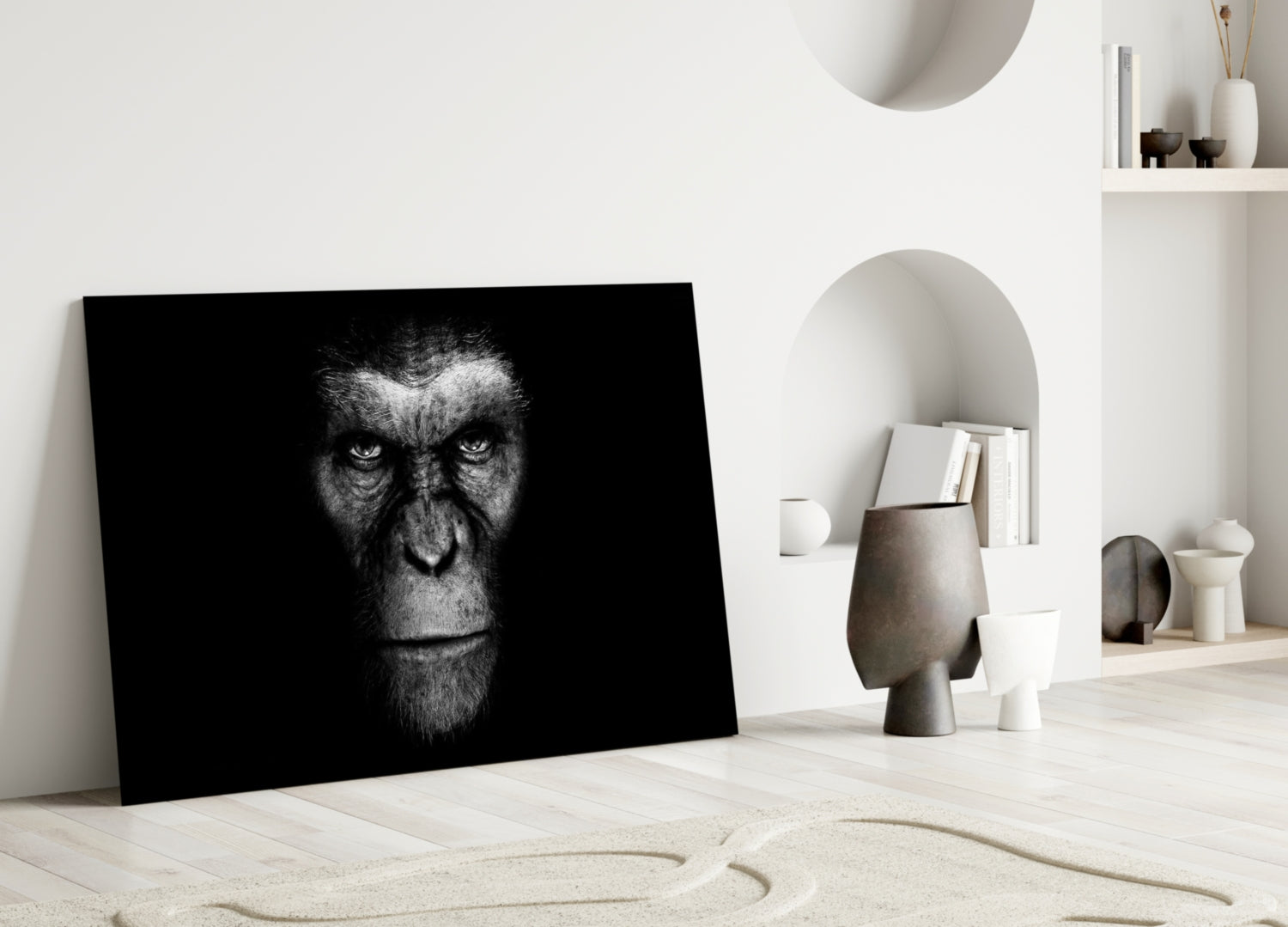 Black And White Ape Portrait Glass Wall Art