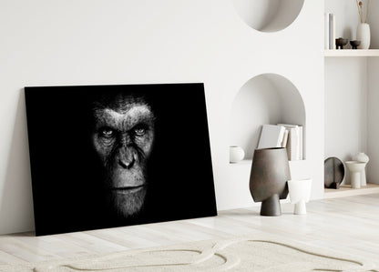 Black And White Ape Portrait Glass Wall Art