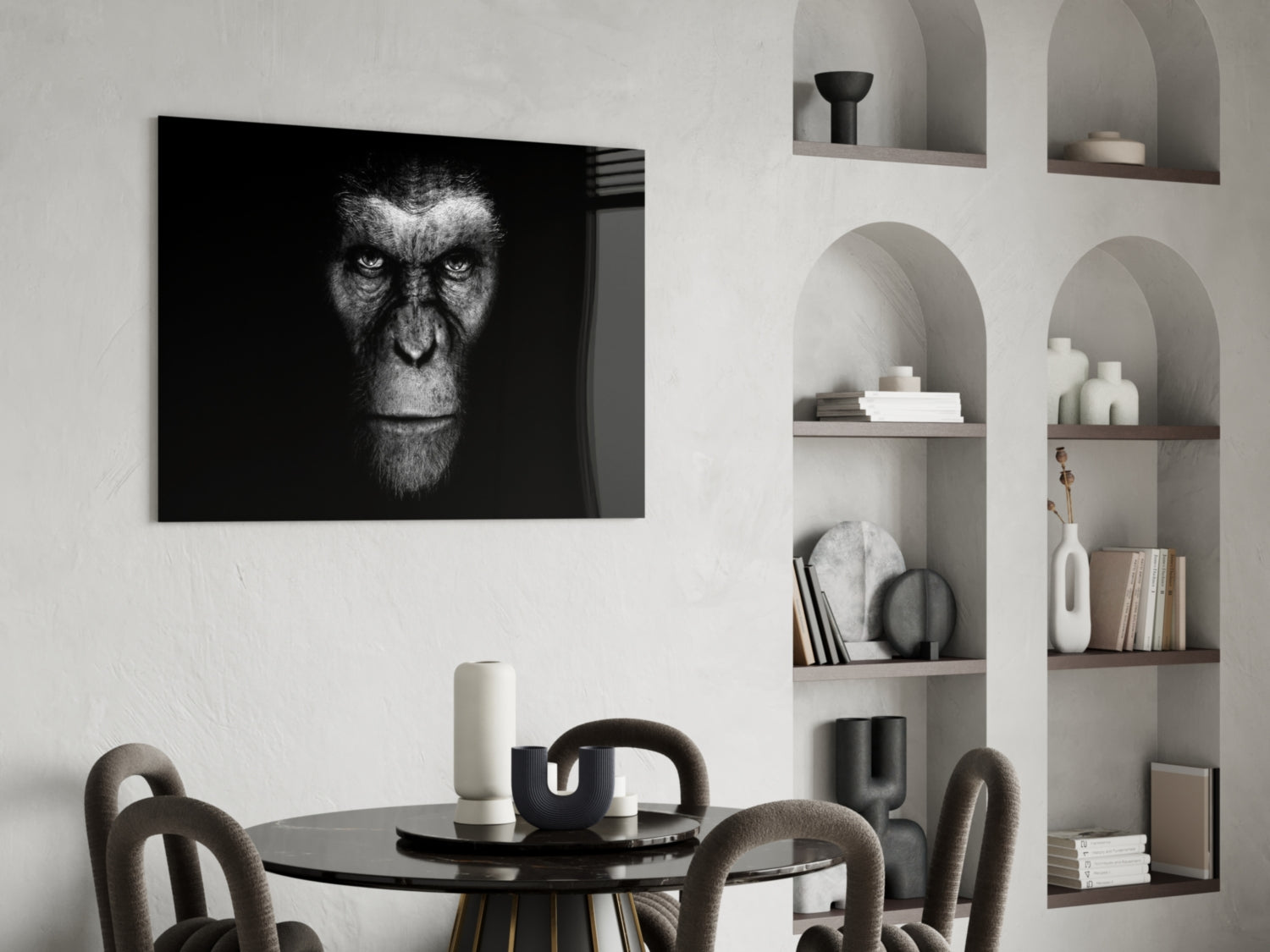 Black And White Ape Portrait Glass Wall Art