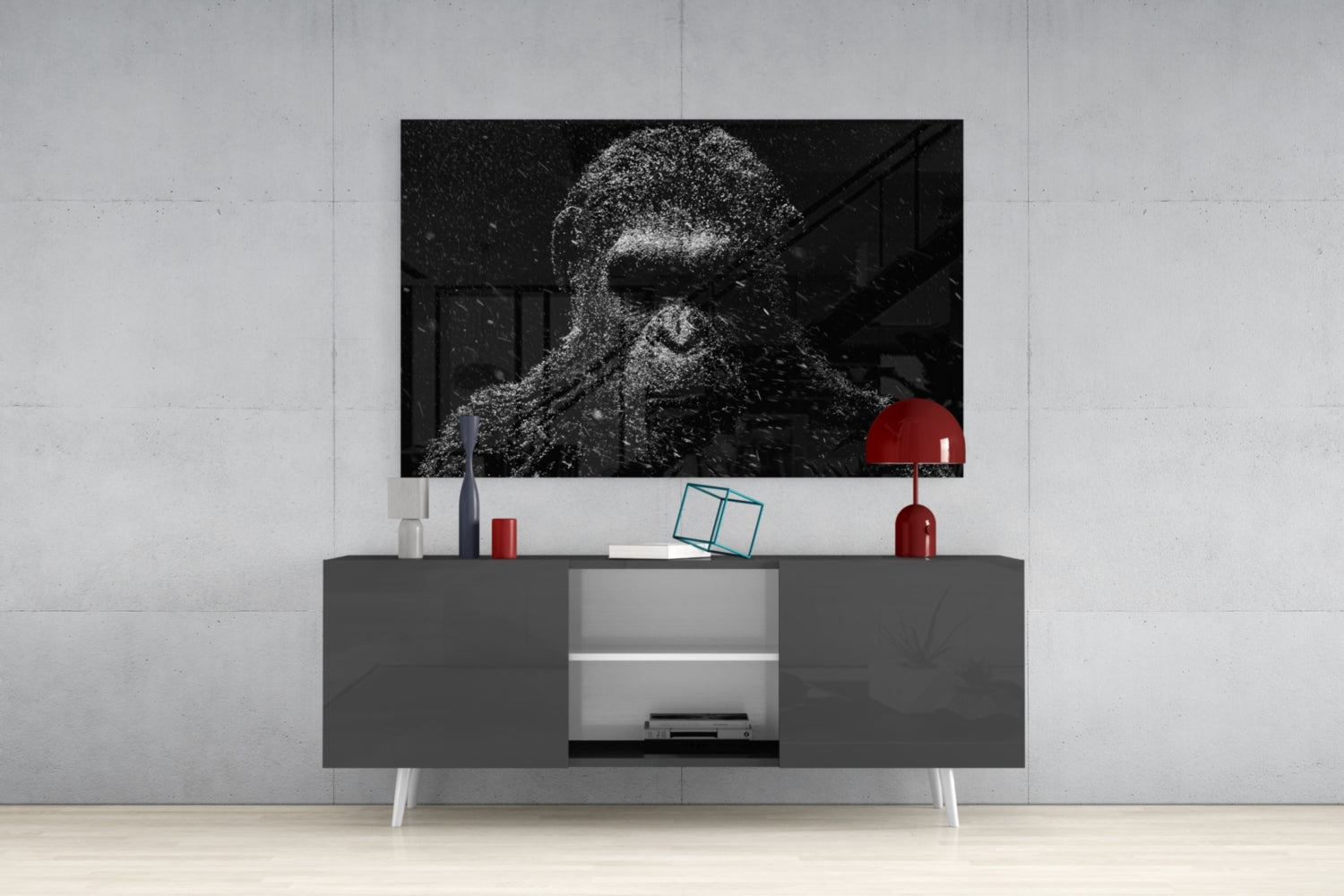 Dark Gorilla In Silver Rain Glass Wall Art