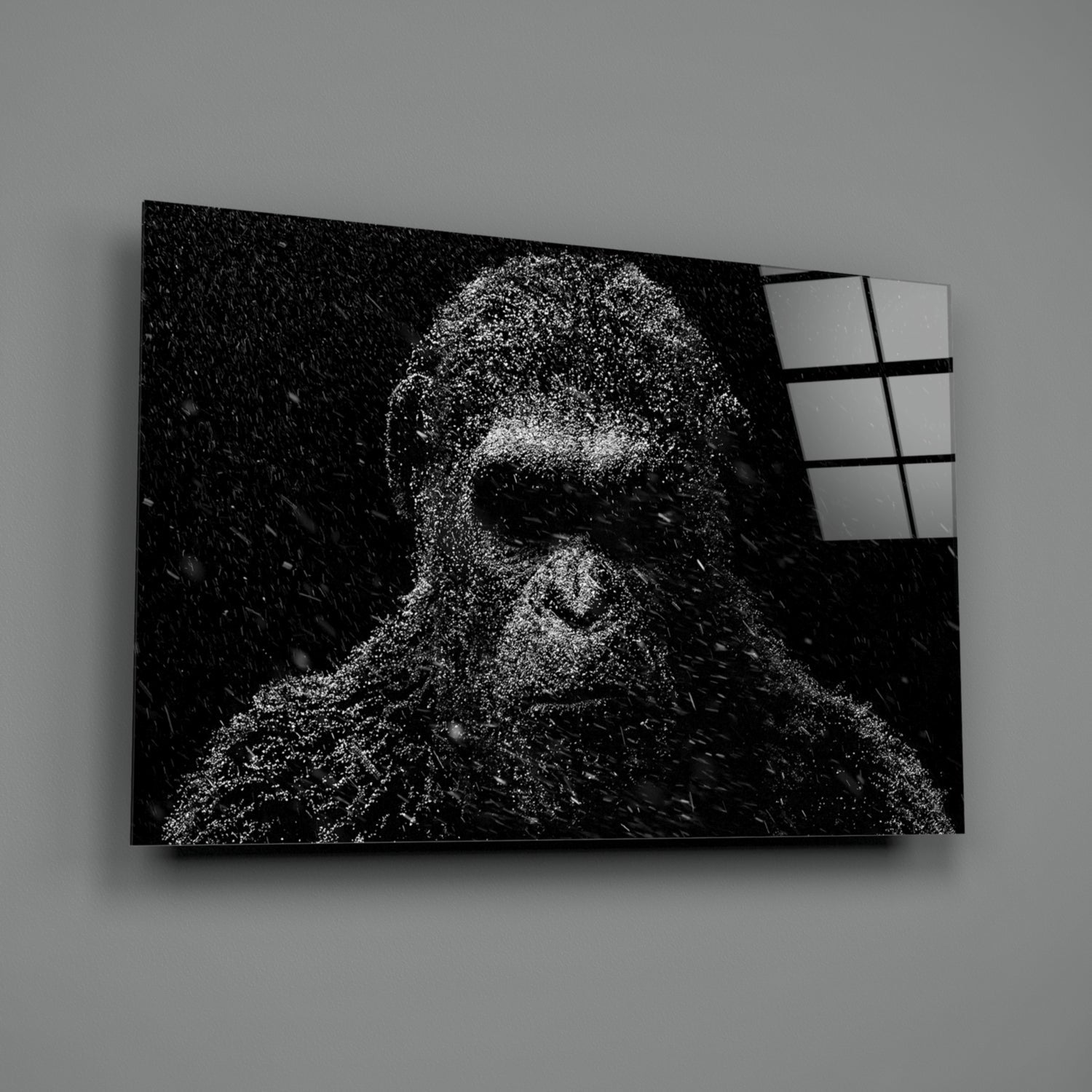 Dark Gorilla In Silver Rain Glass Wall Art