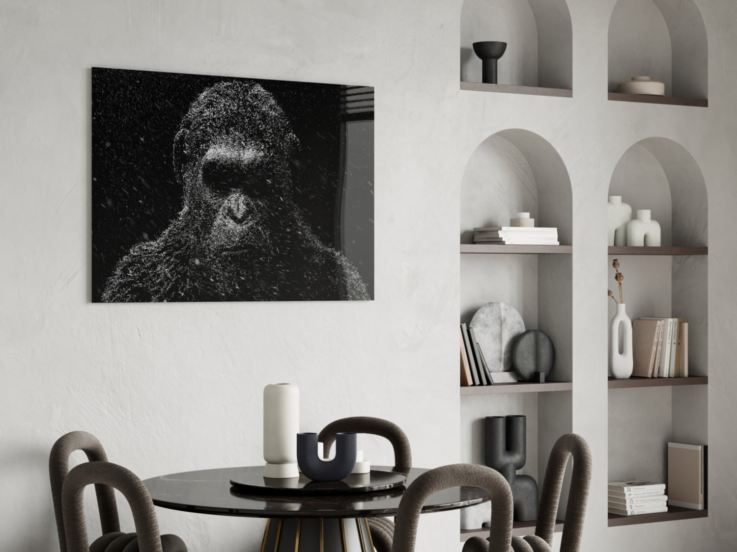 Dark Gorilla In Silver Rain Glass Wall Art