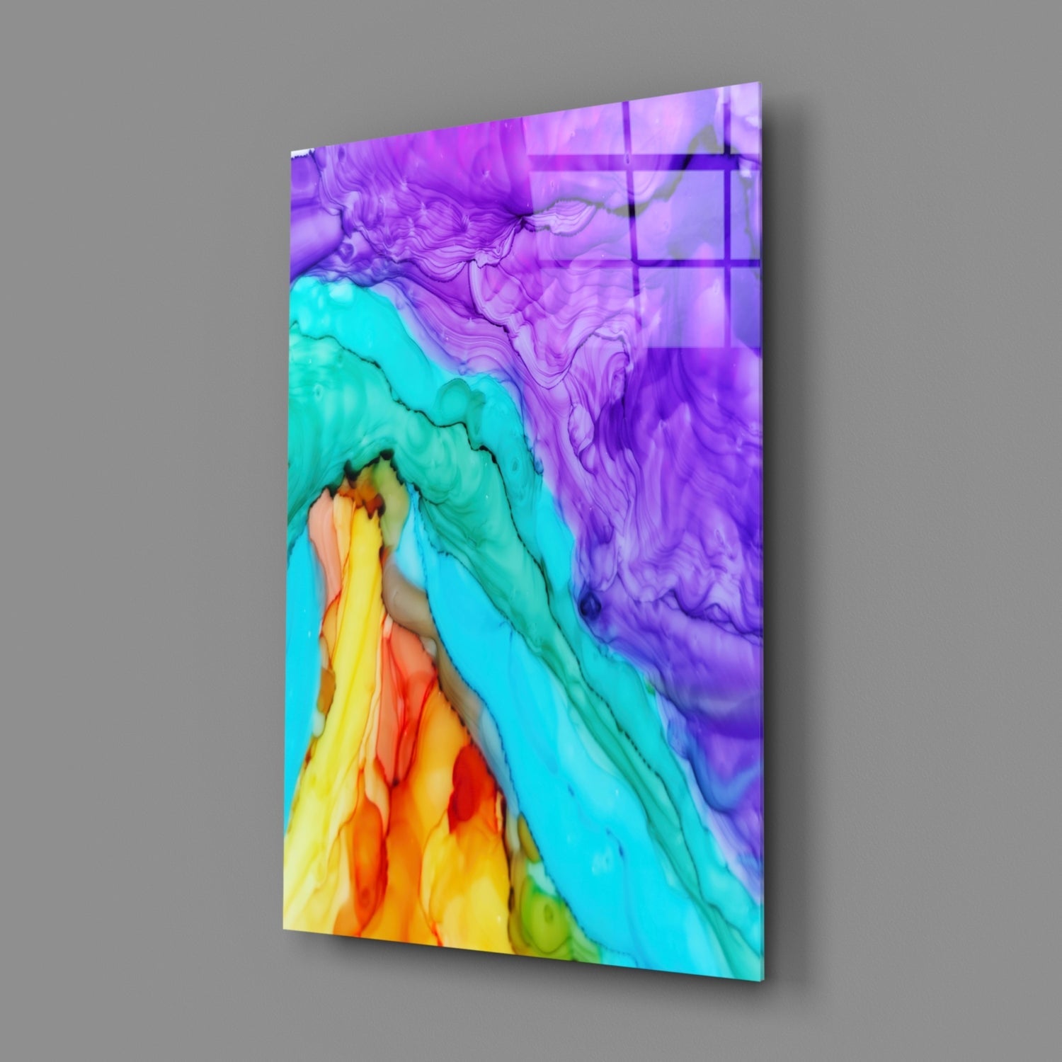 Molten Amber Turquoise Ink Glass Wall Art