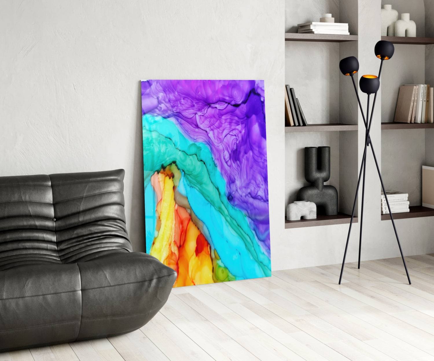 Molten Amber Turquoise Ink Glass Wall Art