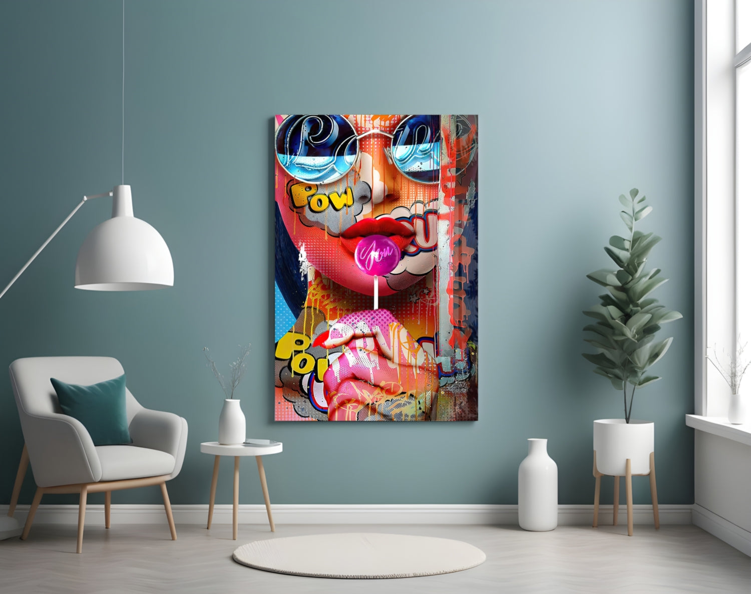 Pop Art Bubblegum Graffiti Face Glass Wall Art
