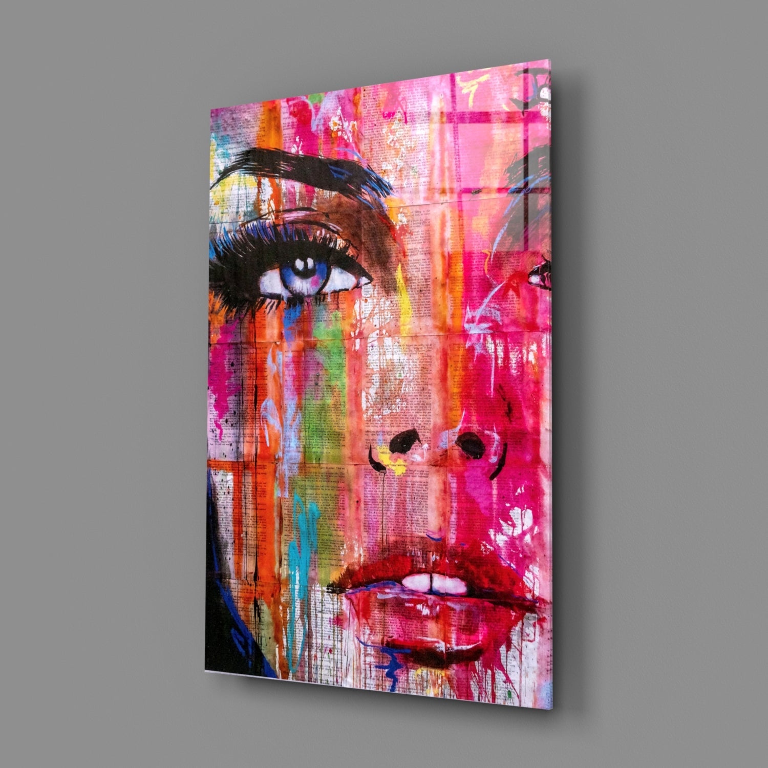 Pink Graffiti Pop Face Glass Wall Art