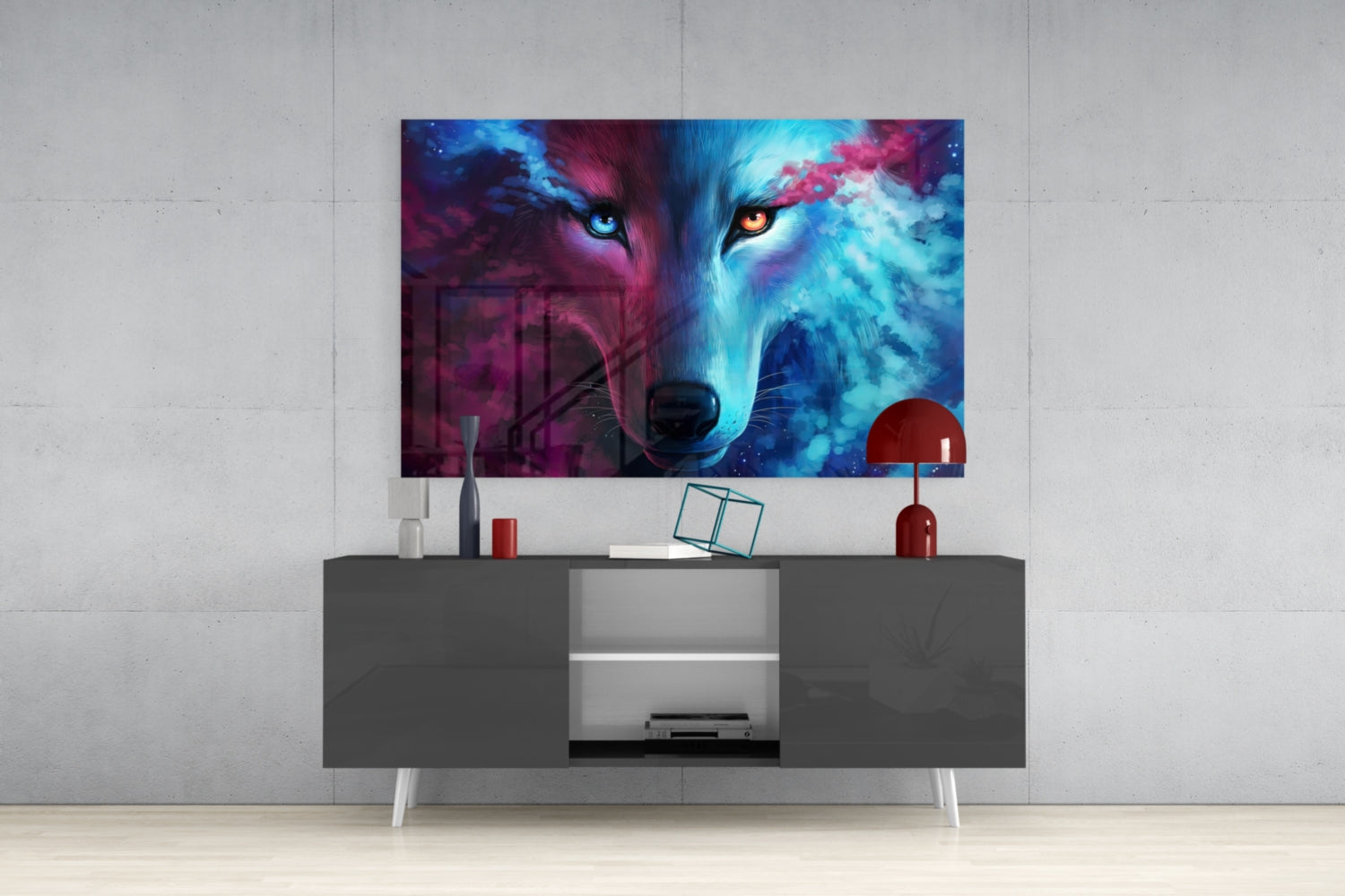 Neon Smoke Wolf Glass Wall Art