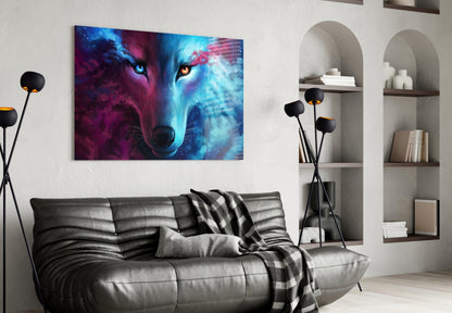 Neon Smoke Wolf Glass Wall Art