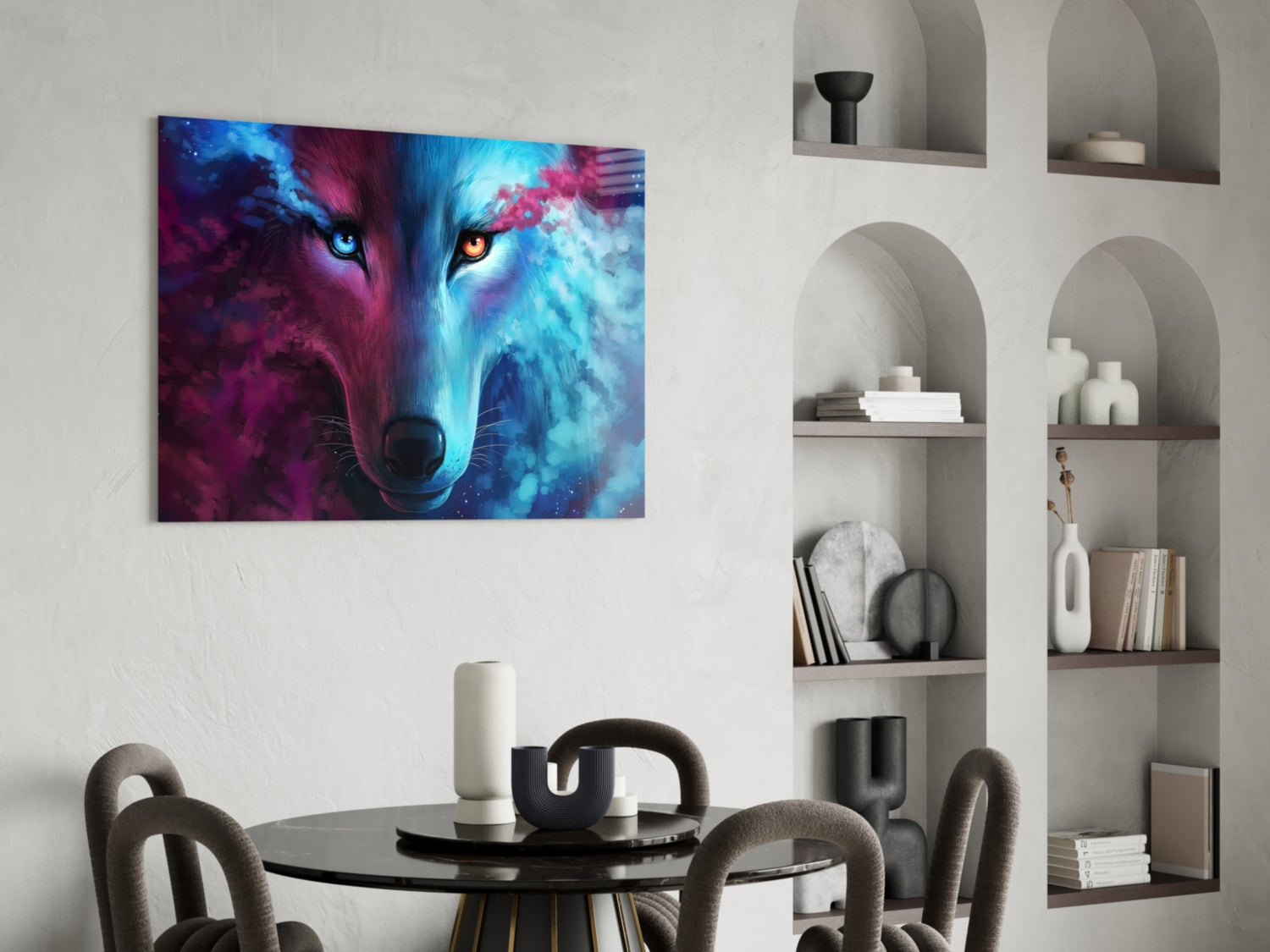 Neon Smoke Wolf Glass Wall Art