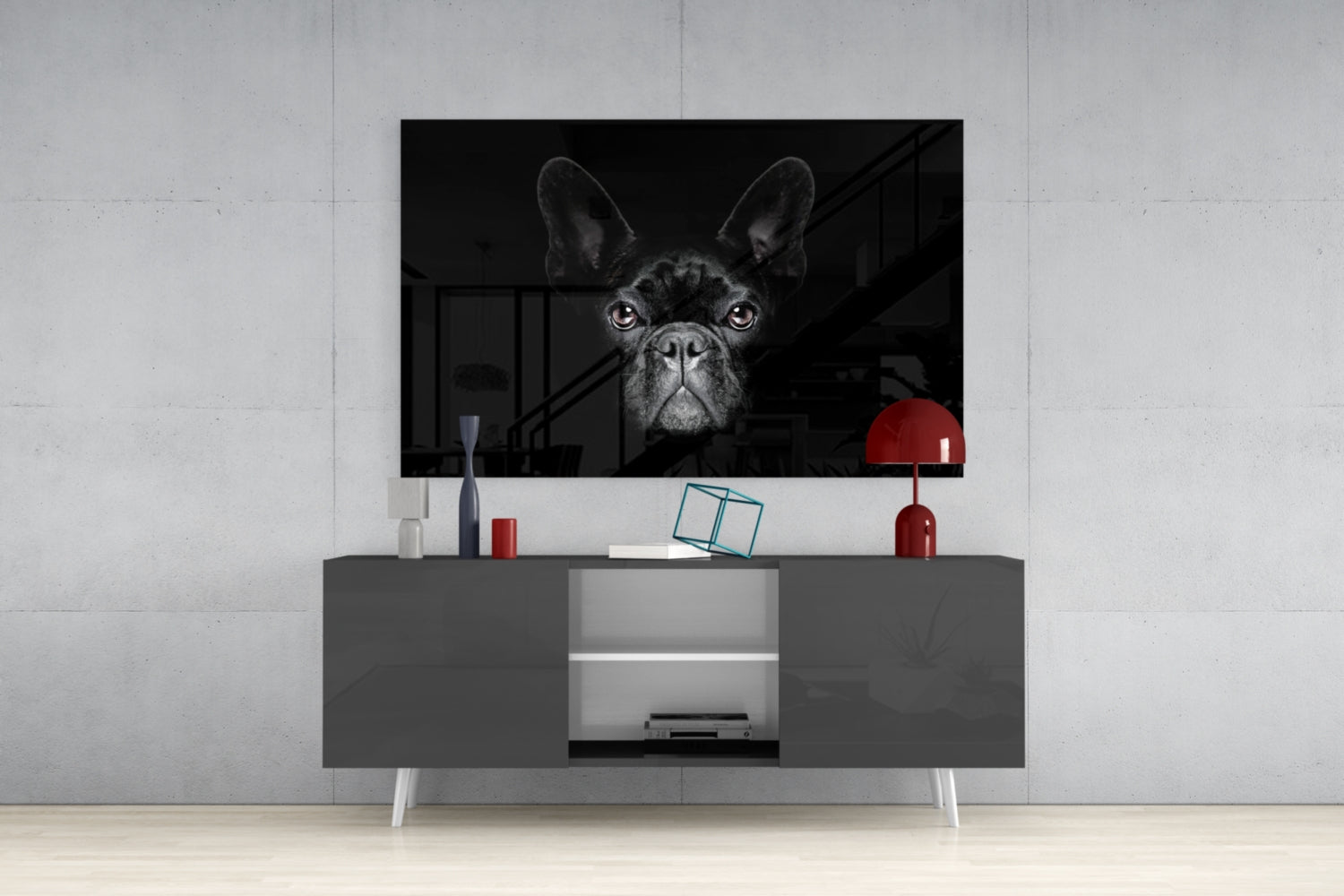Black French Bulldog Portrait Glass Wall Art