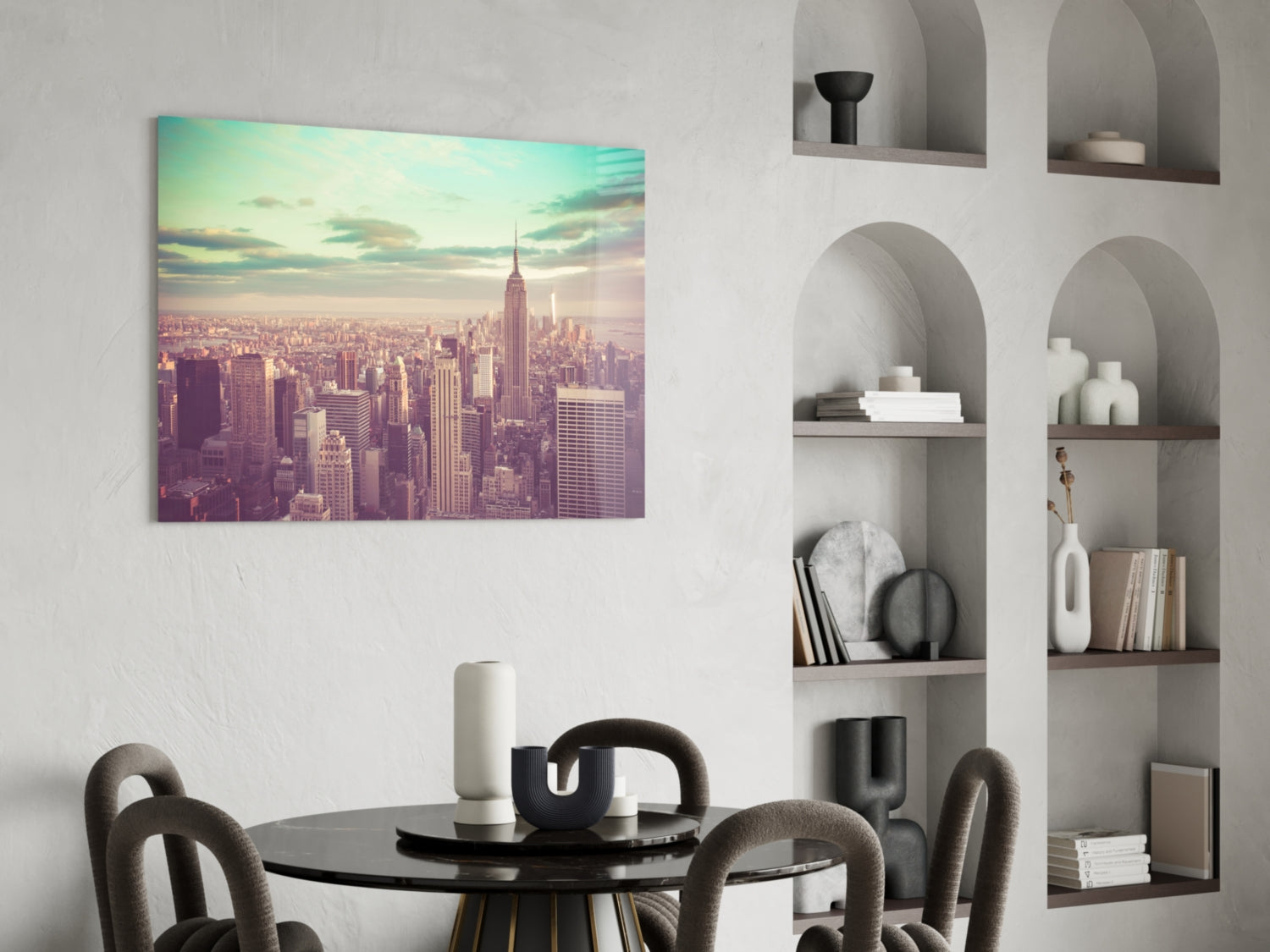 Teal Sky Aerial Manhattan Skyline Glass Wall Art