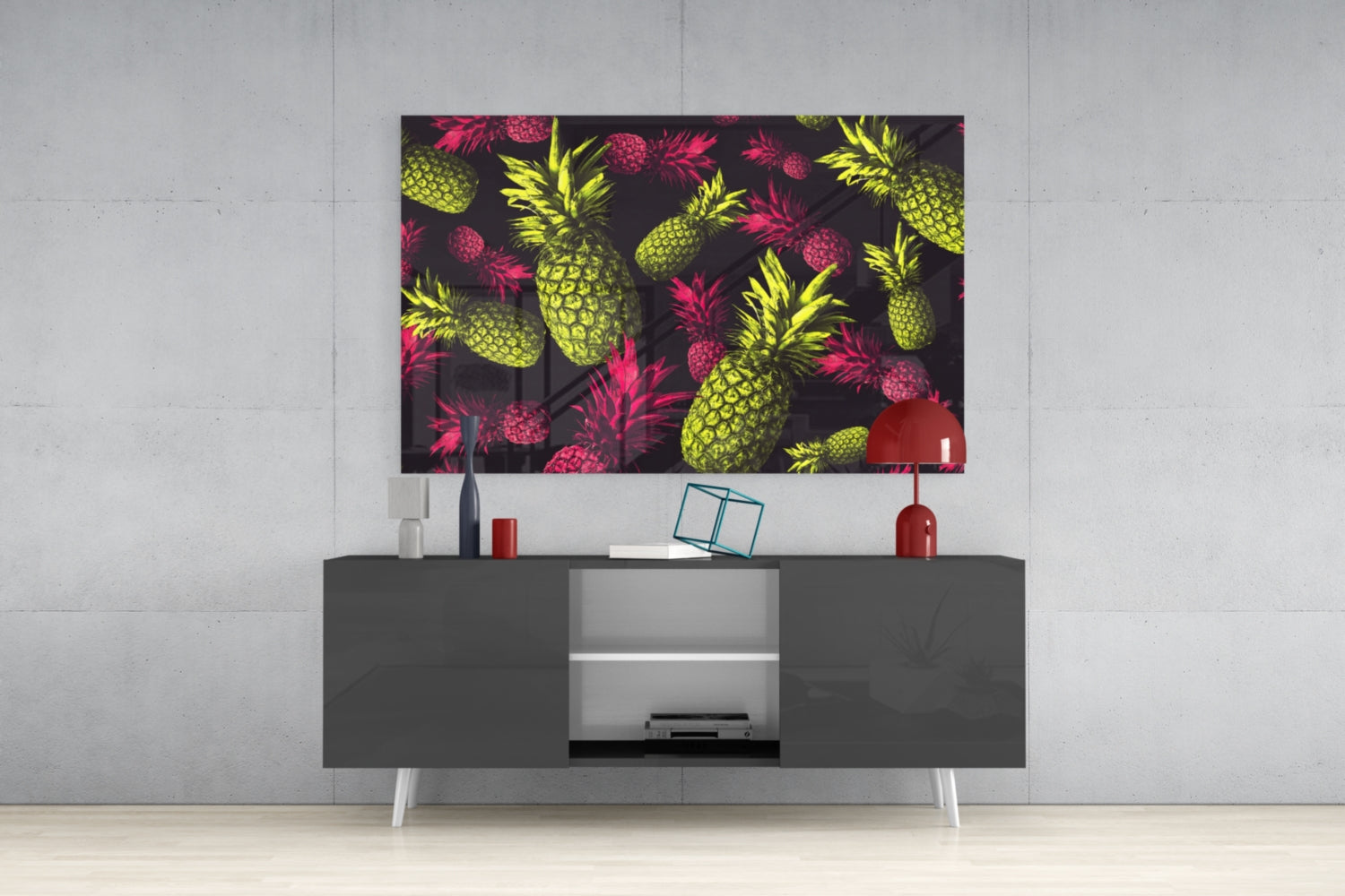 Tropical Pineapple Toss Print Glass Wall Art