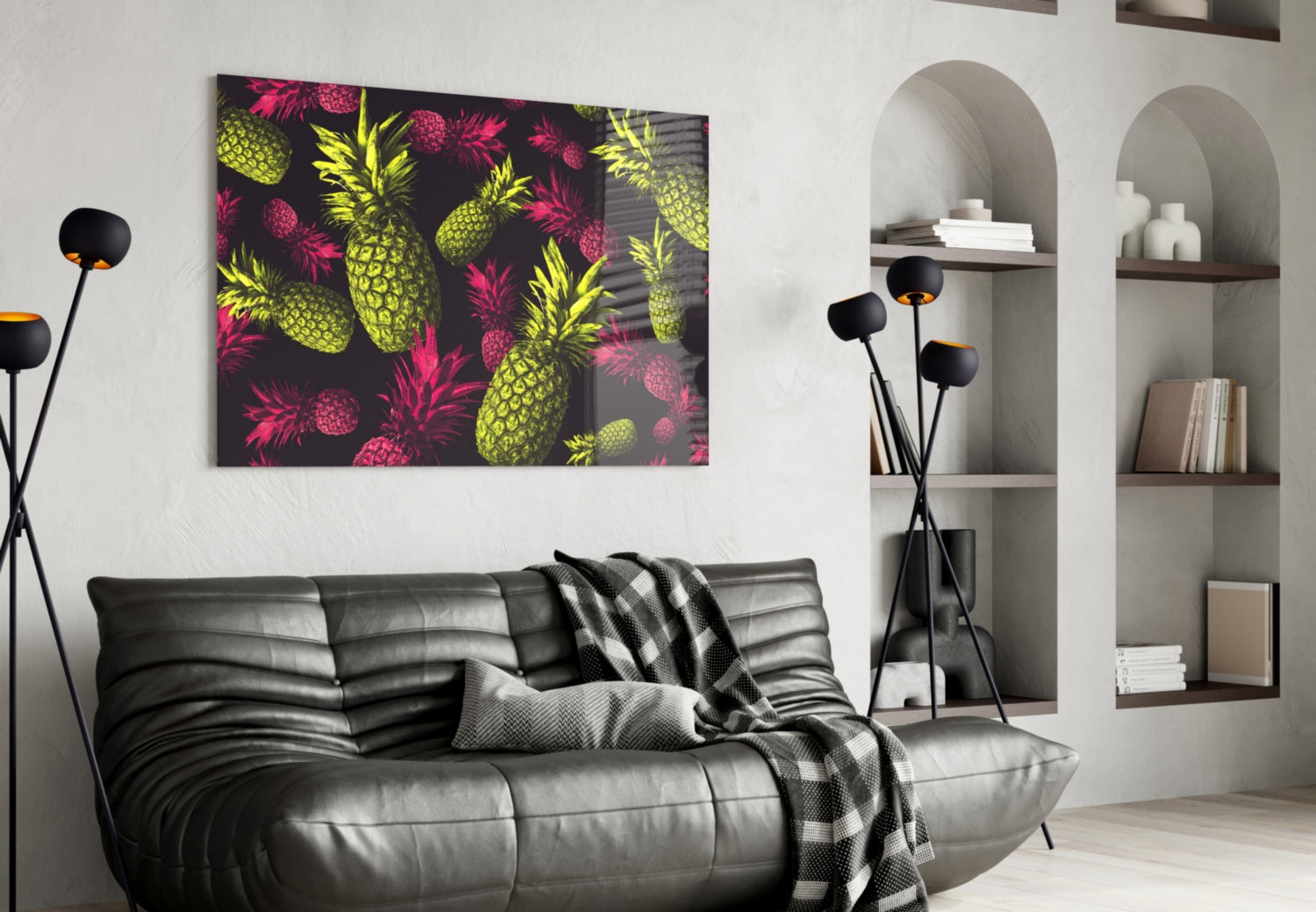 Tropical Pineapple Toss Print Glass Wall Art