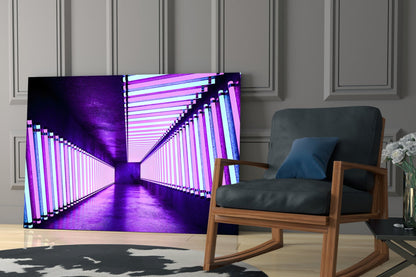 Violet Neon Tube Corridor Glass Wall Art