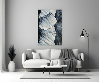 Cream Feather Wings Navy Glass Wall Art