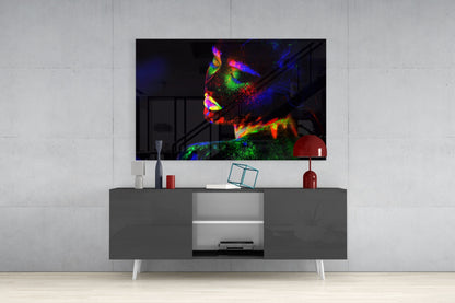 Green Blue Body Paint Side Profile Glass Wall Art
