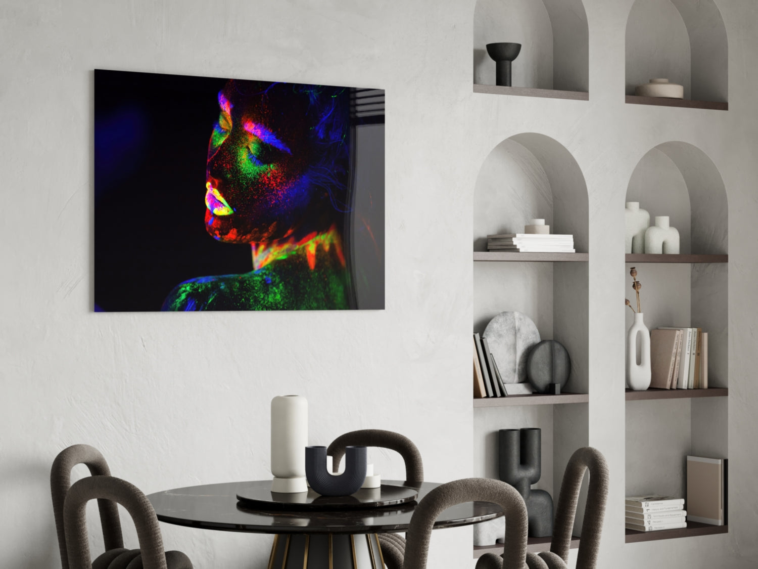 Green Blue Body Paint Side Profile Glass Wall Art