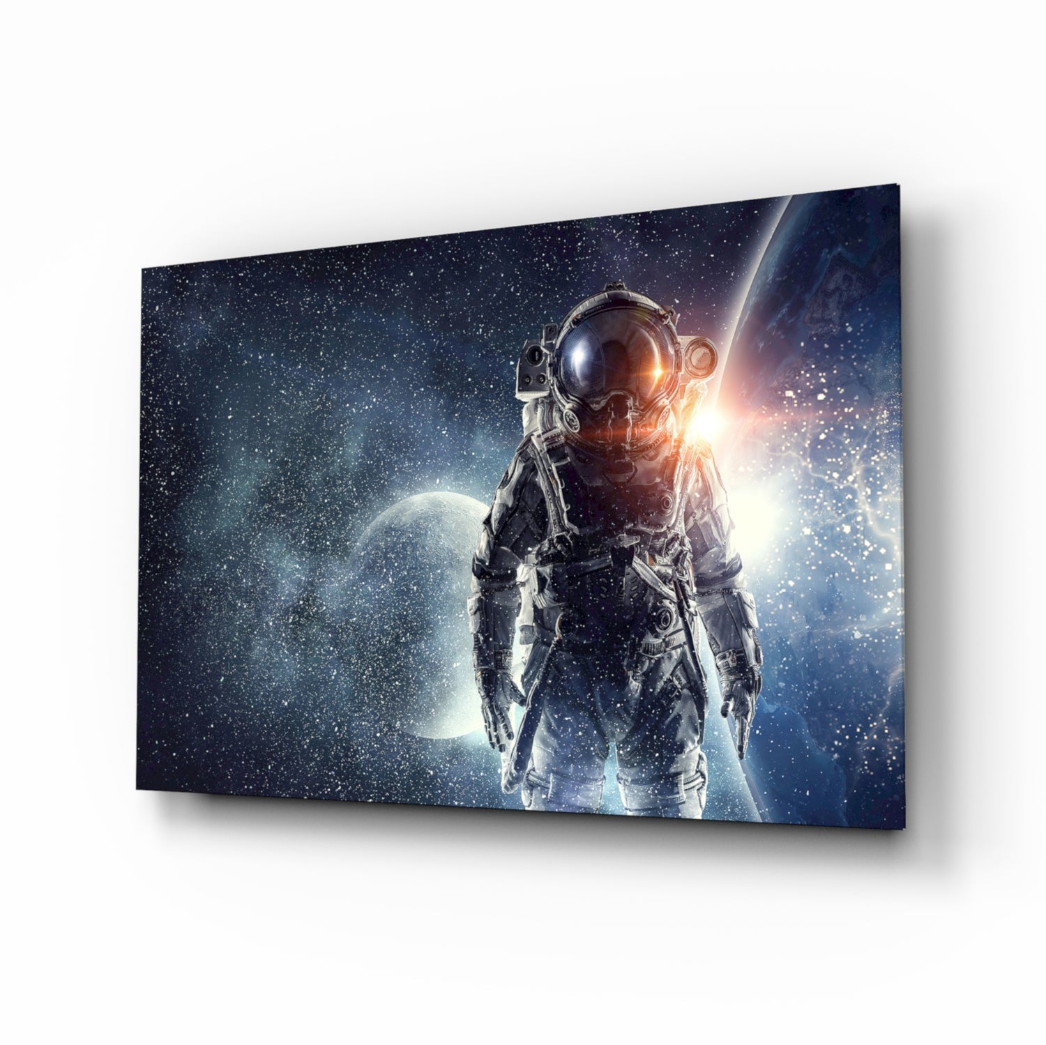 Cosmic Sun Flare Astronaut Glass Wall Art
