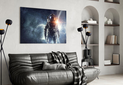 Cosmic Sun Flare Astronaut Glass Wall Art