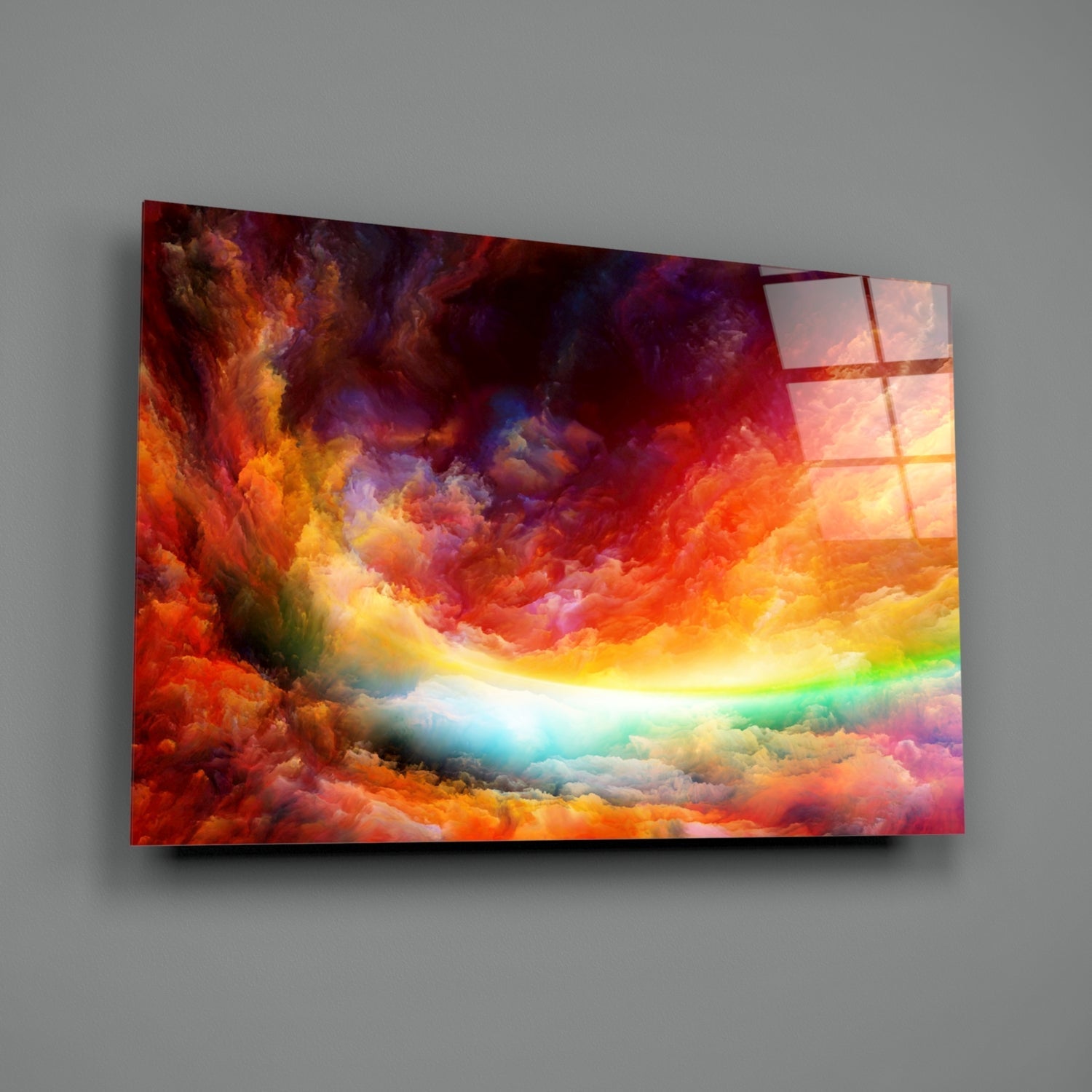 Vibrant Rainbow Cloud Sky Glass Wall Art
