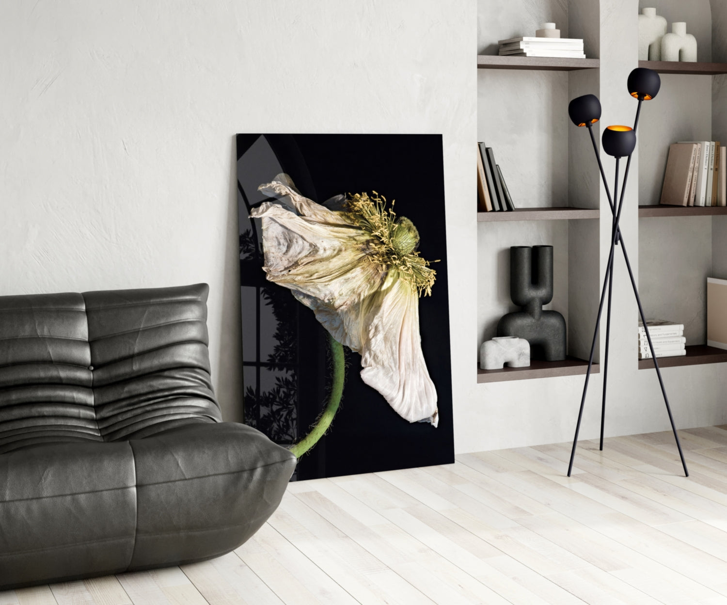 Dried White Poppy Stem Glass Wall Art