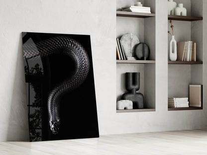 Silver Scaled Snake Descending Dark Glass Wall Art