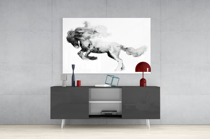Ink Smoke Galloping Horse Glass Wall Art