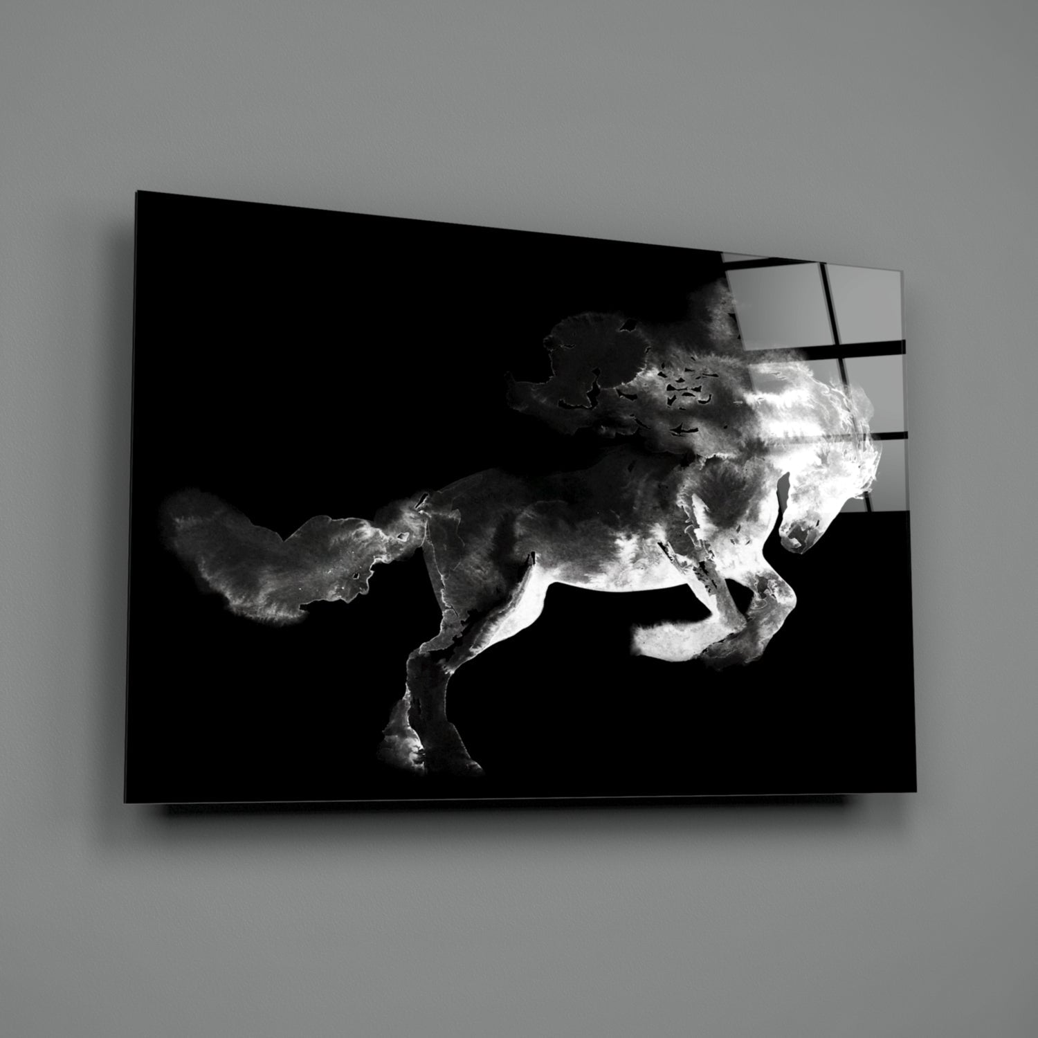 Rearing Smoke Horse Glass Wall Art