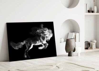 Rearing Smoke Horse Glass Wall Art
