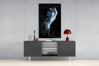 Melting Ice Blue Hand Sculpture Glass Wall Art