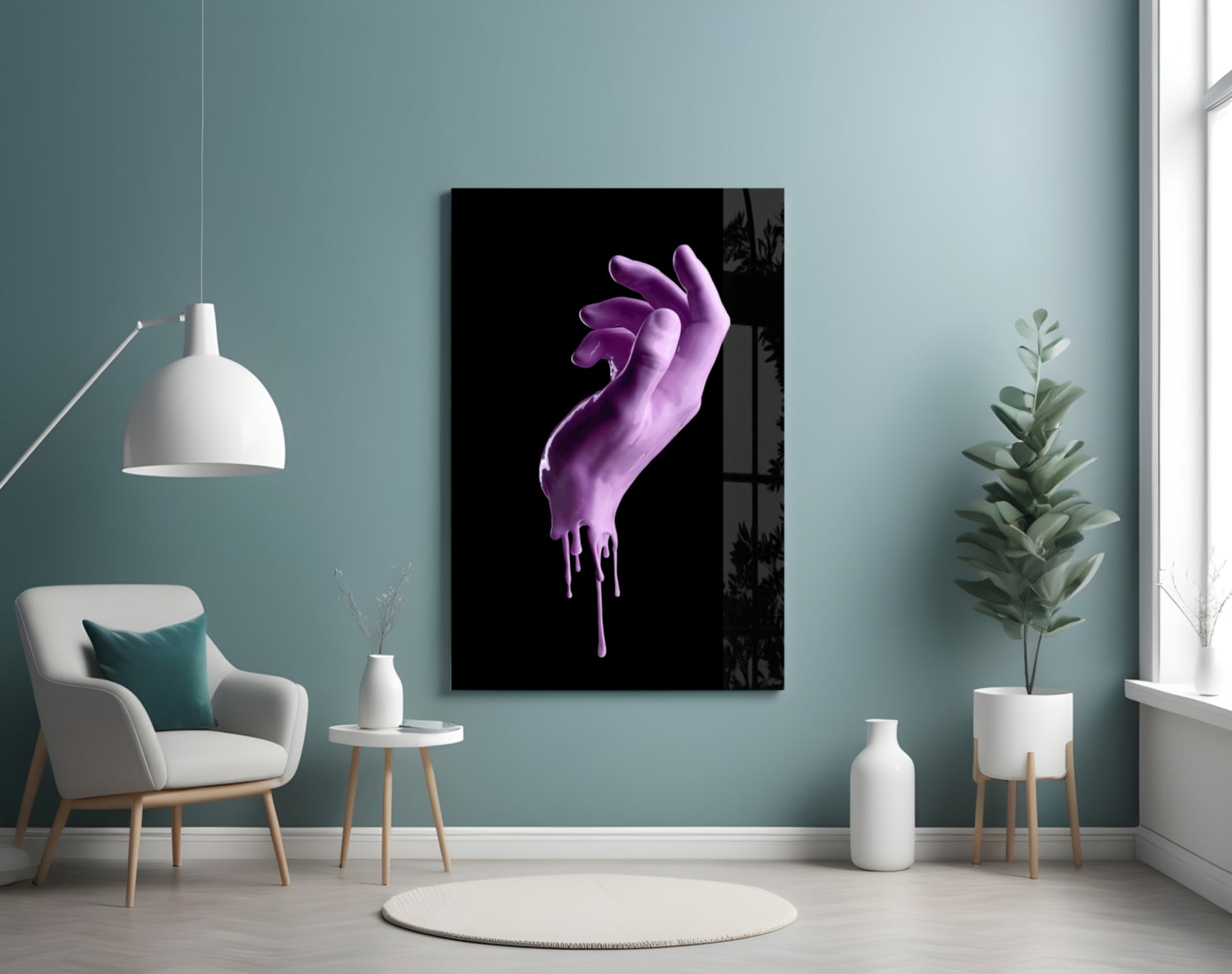 Dripping Lilac Hand Sculpture Glass Wall Art