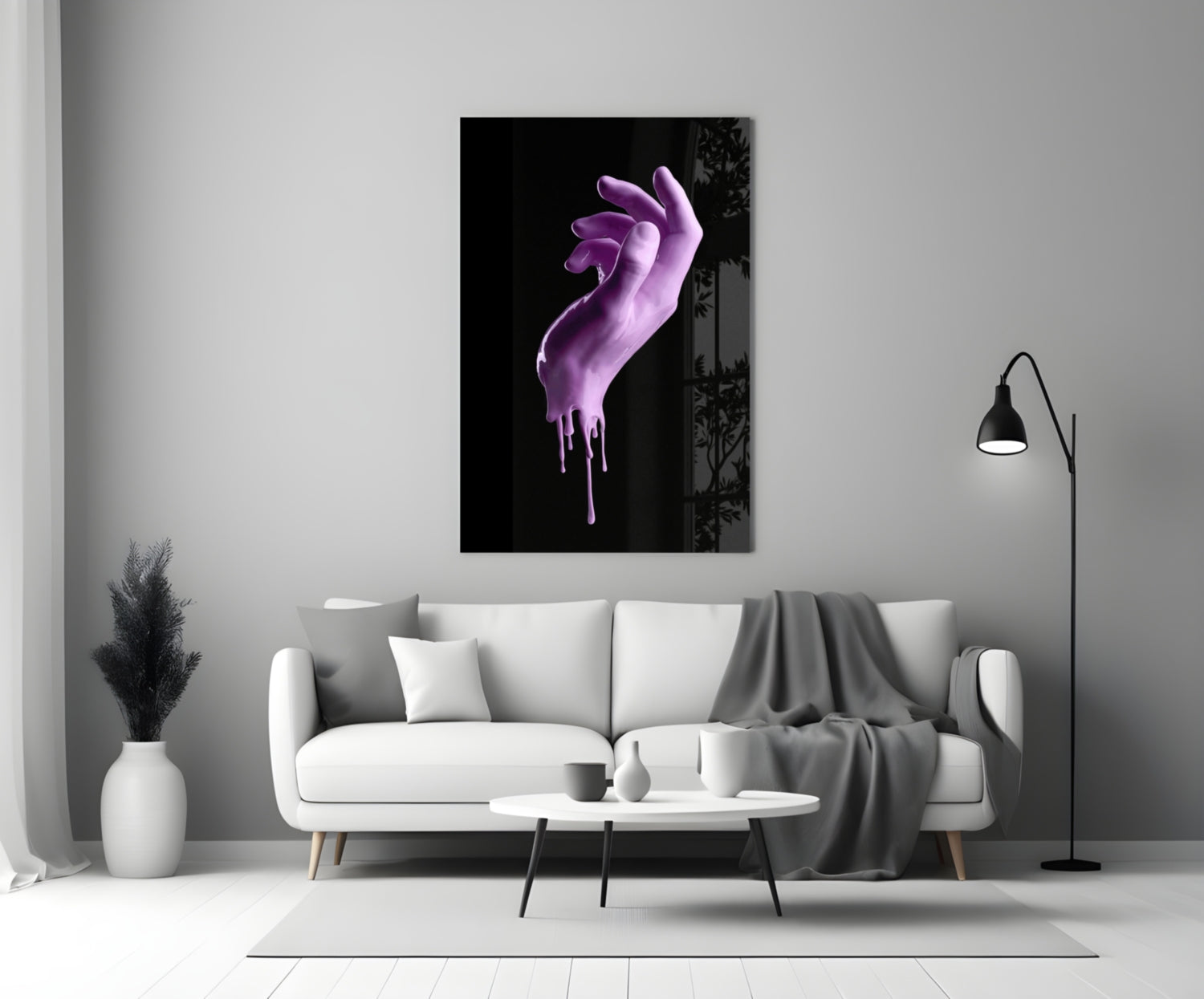 Dripping Lilac Hand Sculpture Glass Wall Art