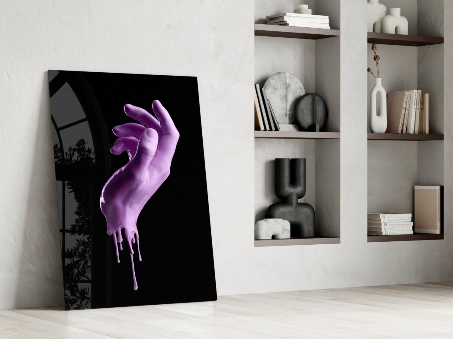 Dripping Lilac Hand Sculpture Glass Wall Art