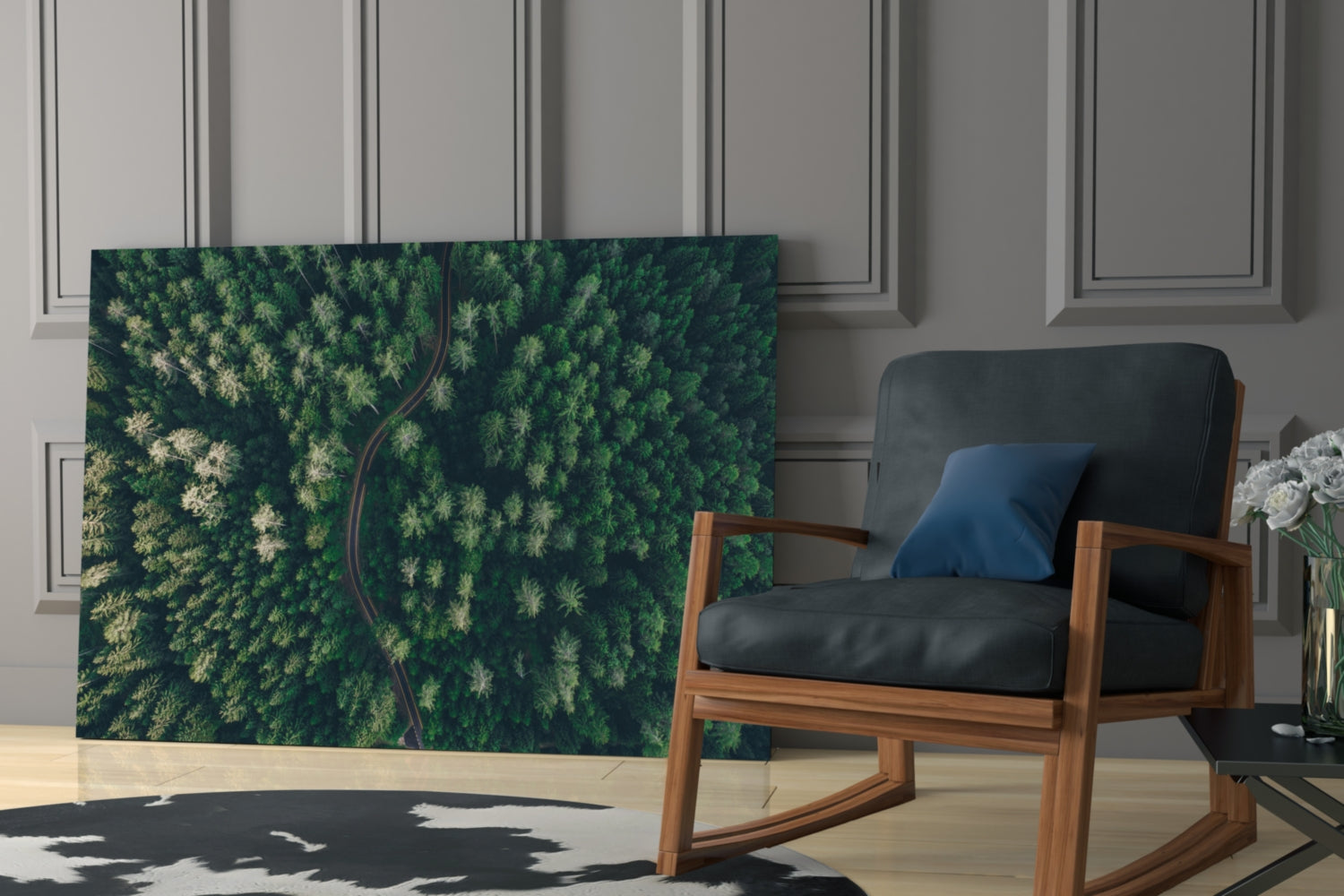Aerial Woodland Curved Road Glass Wall Art