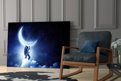 Starry Sky Moon Holder Spaceman Glass Wall Art