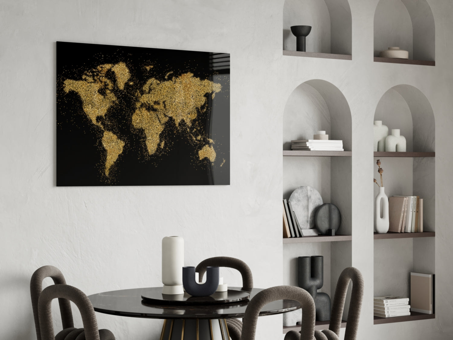 Gold Dust Splatter World Map Glass Wall Art