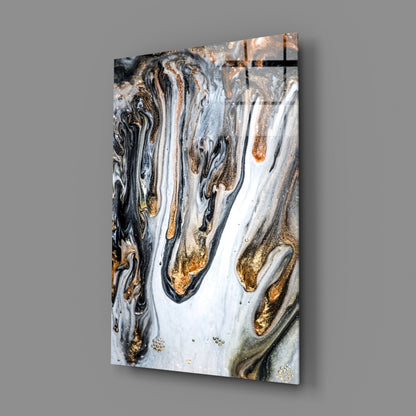 Gold Veined Black Marble Glass Wall Art