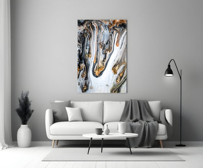 Gold Veined Black Marble Glass Wall Art