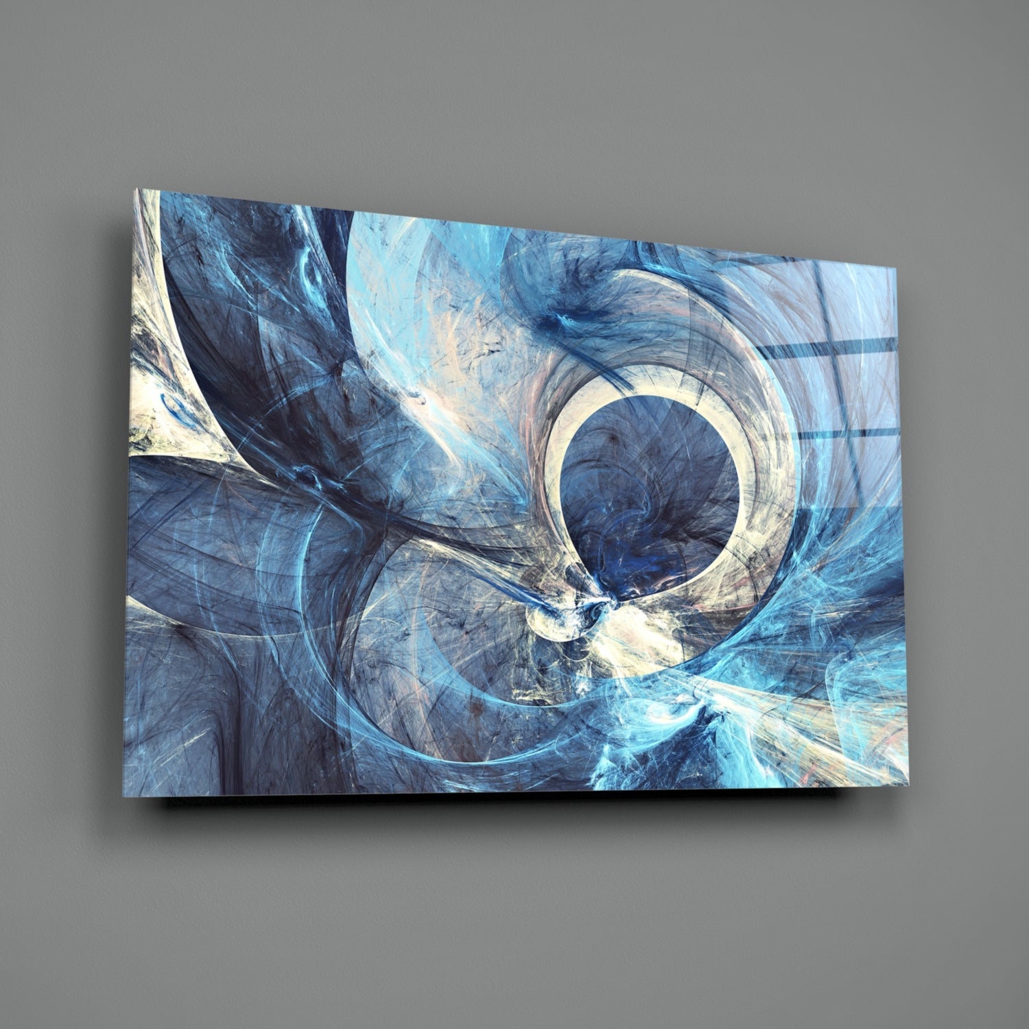 Blue Swirling Fractal Ring Glass Wall Art